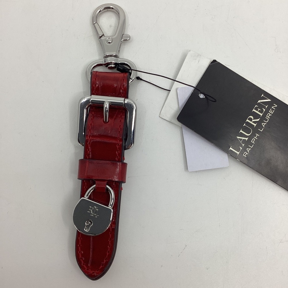 Lauren Ralph Lauren Red Croc Leather Buckle Padlock Keychain Embossed